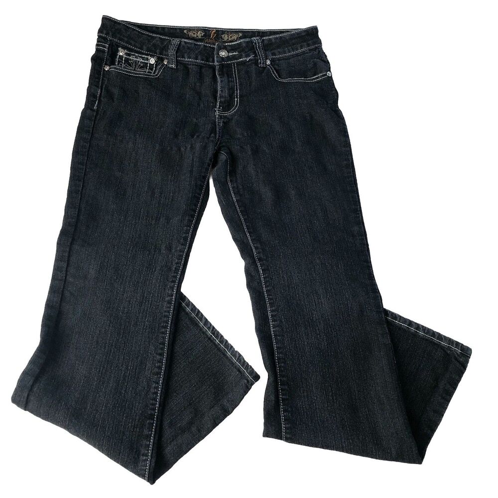 JZ Premium Juniors Black Denim Boot Cut Jeans Embellished Size 9